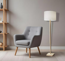 Load image into Gallery viewer, 59" Natural Solid Wood Floor Lamp With White Linen Drum Shade
