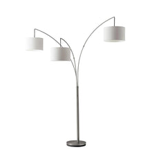 Load image into Gallery viewer, 74" Silver Three Light Tree Floor Lamp With White Linen Drum Shade

