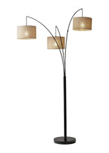 Load image into Gallery viewer, 74" Silver Three Light Tree Floor Lamp With White Linen Drum Shade
