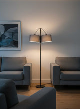 Load image into Gallery viewer, 91" Silver Three Light Tree Floor Lamp With Gray Linen Drum Shade
