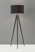 Load image into Gallery viewer, Black Metal Tripod Floor Lamp With Black Fabric Drum Shade

