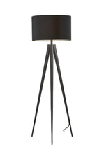 Load image into Gallery viewer, Black Metal Tripod Floor Lamp With Black Fabric Drum Shade
