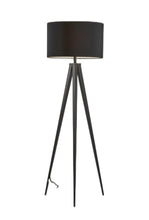 Load image into Gallery viewer, Black Metal Tripod Floor Lamp With Black Fabric Drum Shade
