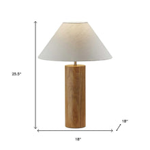 Load image into Gallery viewer, 26" Natural Solid Wood Cylinder Table Lamp With White Cone Shade
