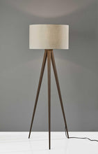 Load image into Gallery viewer, Black Metal Tripod Floor Lamp With Black Fabric Drum Shade
