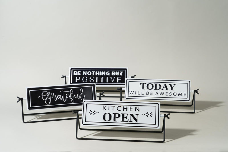 Iron Tabletop Sign (Set of 4) - Black And White