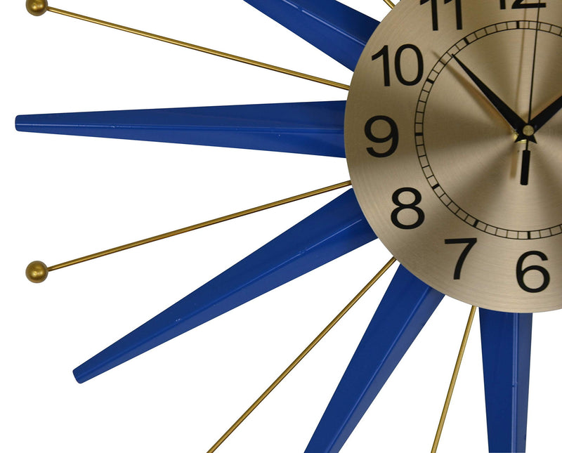 Silent Analog Starburst Wall Clock - Blue / Gold