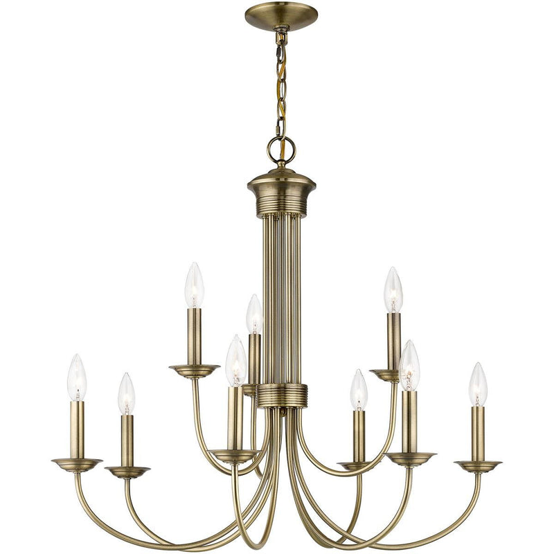Nine Light Dimmable Chandelier With Shades - Antiqued Brass