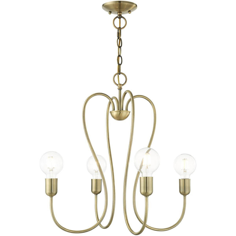 22" Four Light Dimmable Chandelier With Shades - Antiqued Brass