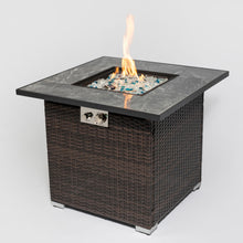 Load image into Gallery viewer, Outdoor Propane Gas Fire Pit Table With Lid With Glass Rocks And Rain Cover - Espresso
