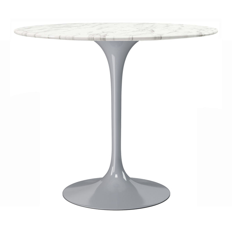 32" Rounded Stone And Metal Pedestal Base Dining Table - Gray