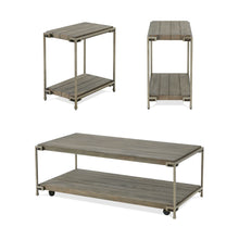 Load image into Gallery viewer, Corbeta - 3 Piece Metal Frame Wood Living Room Coffee Table And 2 Chairside Tables Set, Aged Graphite - Brown

