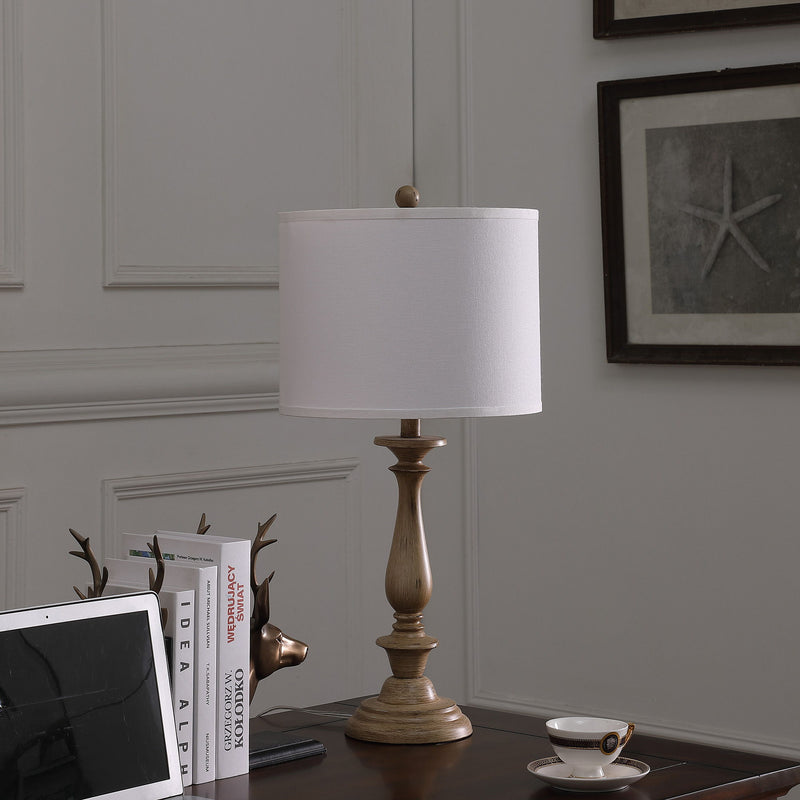 Rustic Candlestick Table Lamp With White Shade - Taupe Cream