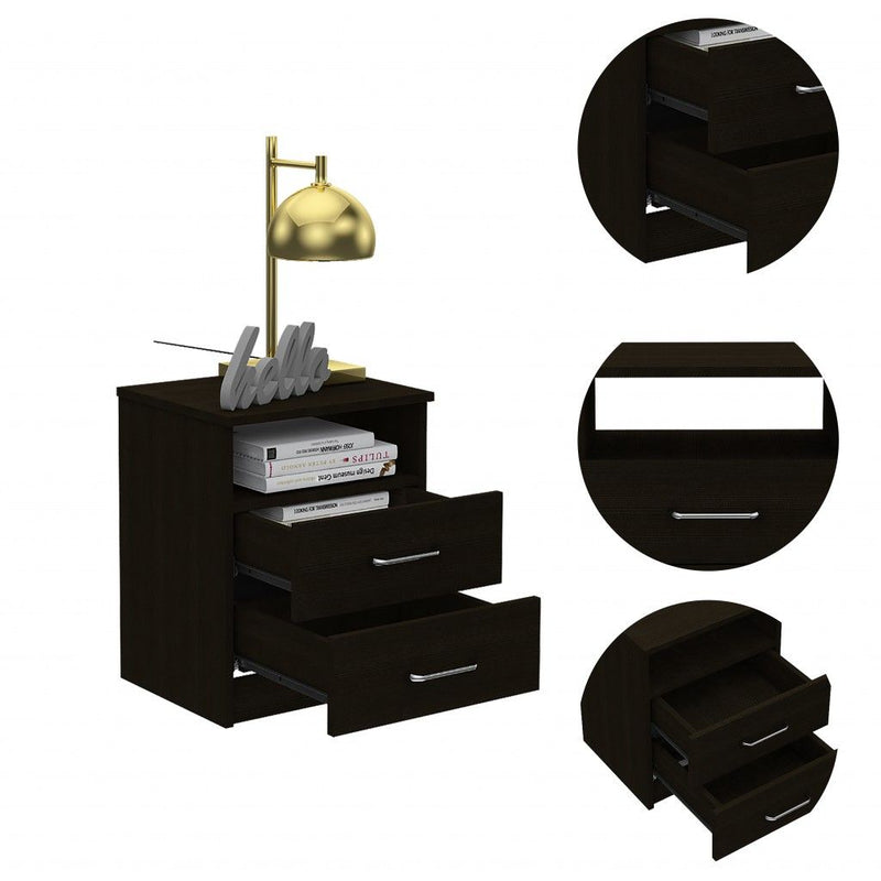 Open Compartment Two Drawer Nightstand - Brown