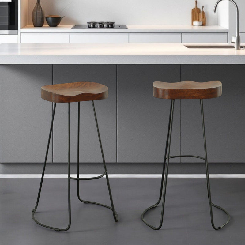 31" Steel Backless Bar Height Bar Chairs (Set of 2) - Chestnut And Black