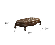 Load image into Gallery viewer, 65" Brown Tufted Faux Leather Upholstered Bench
