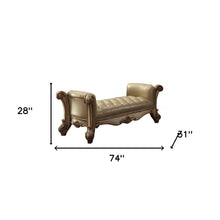 Load image into Gallery viewer, 74" Bone and Gold Tufted Faux Leather Upholstered Bench
