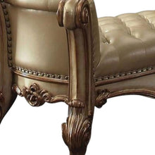 Load image into Gallery viewer, 74" Bone and Gold Tufted Faux Leather Upholstered Bench
