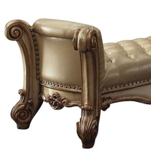 Load image into Gallery viewer, 74" Bone and Gold Tufted Faux Leather Upholstered Bench
