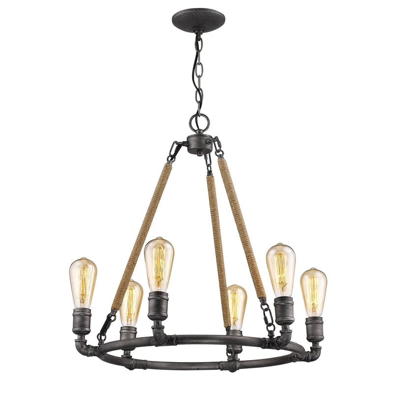 Candle Style Six Light Metal Dimmable Chandelier - Brown / Black