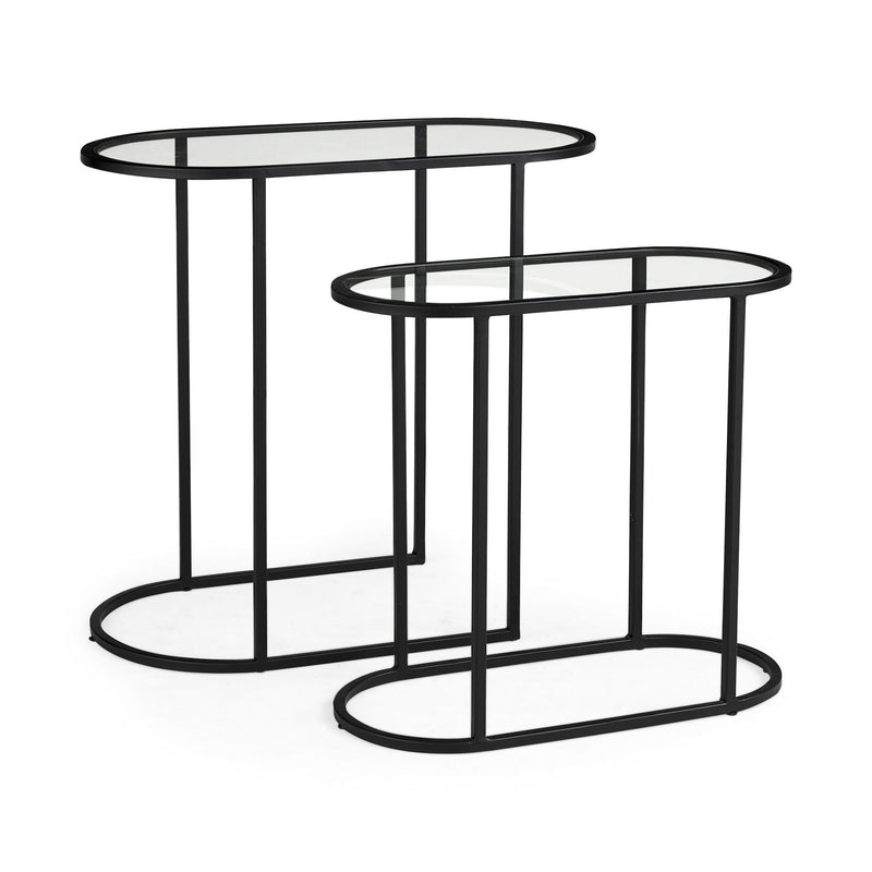 Glass Metal Tray Tables (Set of 2) - Clear / Black