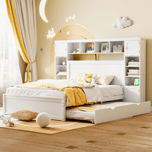 Load image into Gallery viewer, Bed With All In One Cabinet, Shelf And Sockets, Twin Long Trundle
