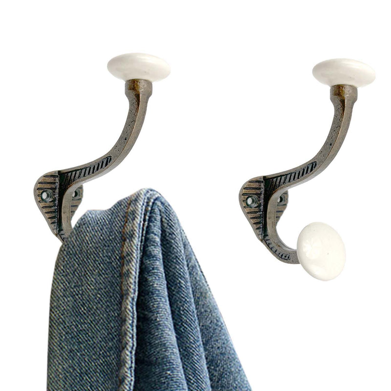 Cast Iron And Ceramic Double Wall Hooks (Set of 6) - Bronze And White