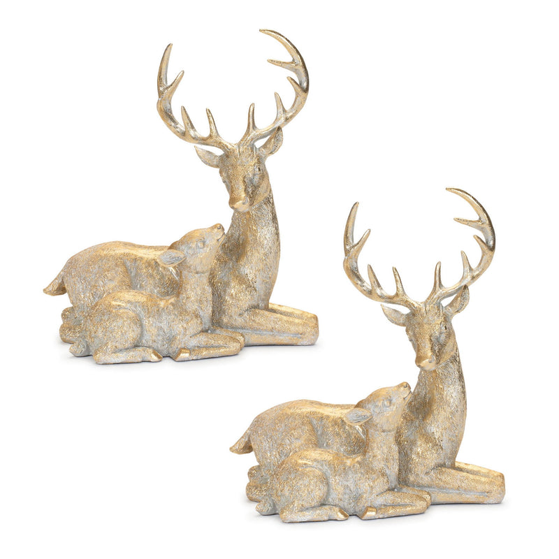 Poly Deer Christmas Figurine (Set of 2) - Gold / White