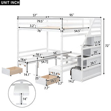 Load image into Gallery viewer, Full over Full Size Bunk with staircase,the Down Bed can be Convertible to Seats and Table Set,White
