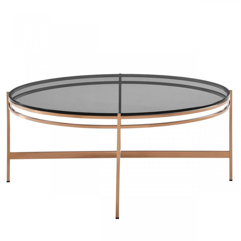 Smoked Glass Round Coffee Table - Gold And Dark Gray