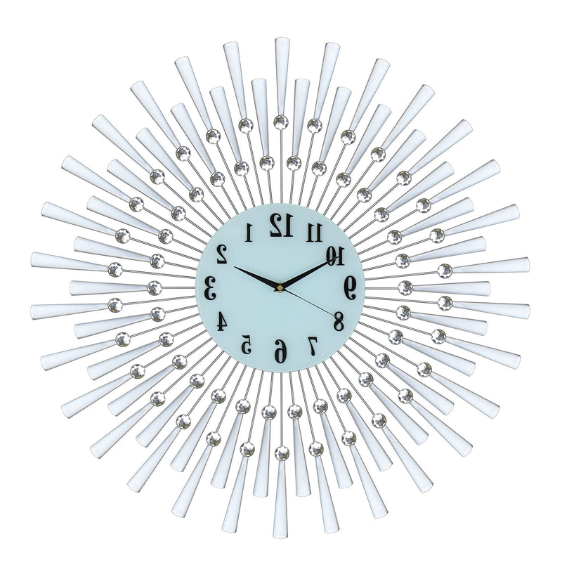 Silent Analog Sunburst Wall Clock - Silver / White