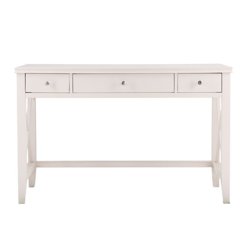 Solid Wood Trestle Writing Desk With Three Drawers - White