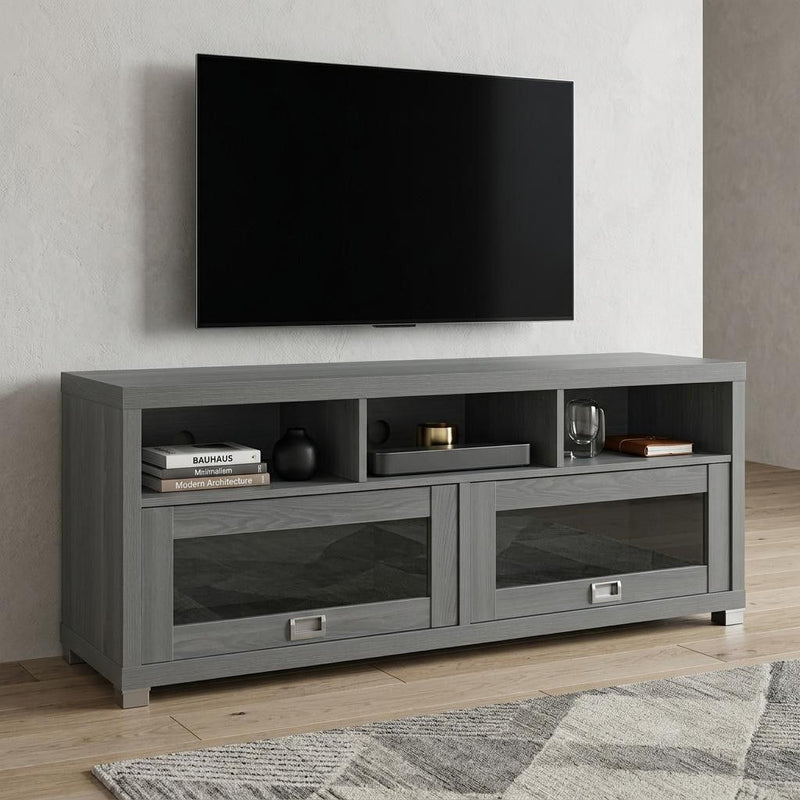 Wood Enclosed Open Storage TV Stand (724157) - Gray