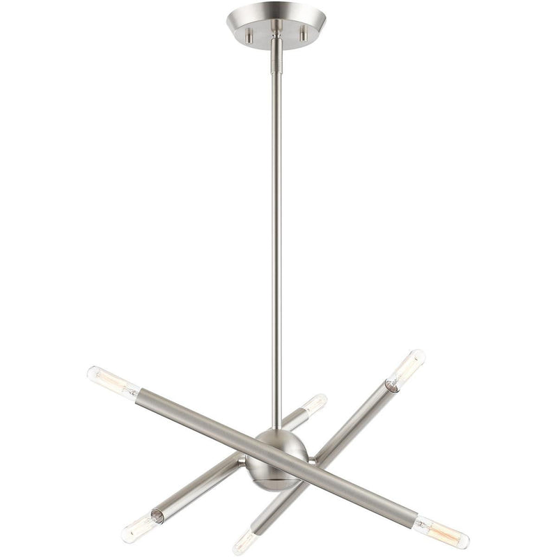 15" Six Light Dimmable Chandelier With Shades - Nickel