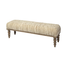 Load image into Gallery viewer, 55" Cream and Wood Brown Upholstered Fabric Bench
