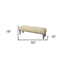 Load image into Gallery viewer, 55" Cream and Wood Brown Upholstered Fabric Bench
