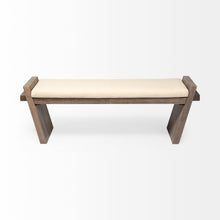 Load image into Gallery viewer, 14" Cream and Brown Upholstered Linen Blend Bench
