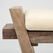 Load image into Gallery viewer, 14" Cream and Brown Upholstered Linen Blend Bench
