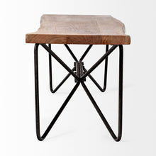 Load image into Gallery viewer, 66" Brown and Black Distressed Live Edge Solid Wood Dining Bench
