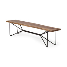 Load image into Gallery viewer, 66" Brown and Black Distressed Live Edge Solid Wood Dining Bench
