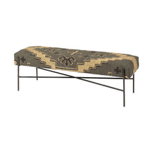 Load image into Gallery viewer, 55" Green Brown and Black Upholstered Abstract Cotton Blend Bench
