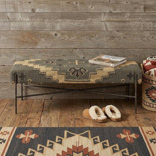 Load image into Gallery viewer, 55" Green Brown and Black Upholstered Abstract Cotton Blend Bench
