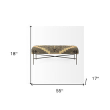 Load image into Gallery viewer, 55" Green Brown and Black Upholstered Abstract Cotton Blend Bench
