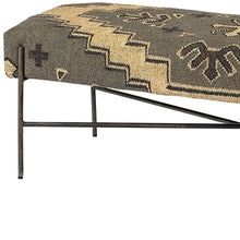 Load image into Gallery viewer, 55" Green Brown and Black Upholstered Abstract Cotton Blend Bench
