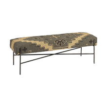 Load image into Gallery viewer, 55" Green Brown and Black Upholstered Abstract Cotton Blend Bench

