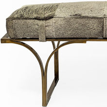 Load image into Gallery viewer, 55" Gray and Antiqued Brass Faux Fur Upholstery Bench
