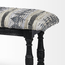 Load image into Gallery viewer, 15" Off White and Black Upholstered Faux Leather Bench
