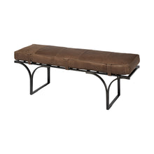Load image into Gallery viewer, 55" Brown and Black Genuine Leather Upholstery Bench
