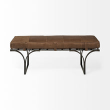 Load image into Gallery viewer, 55" Brown and Black Genuine Leather Upholstery Bench
