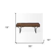 Load image into Gallery viewer, 55" Brown and Black Genuine Leather Upholstery Bench
